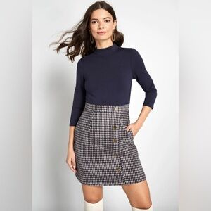 Modcloth Partners in Poise Twofer Dress Navy Tweed mod Pockets Career L